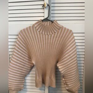 Free People Ribbed Tan and Cream Turtleneck Sweater